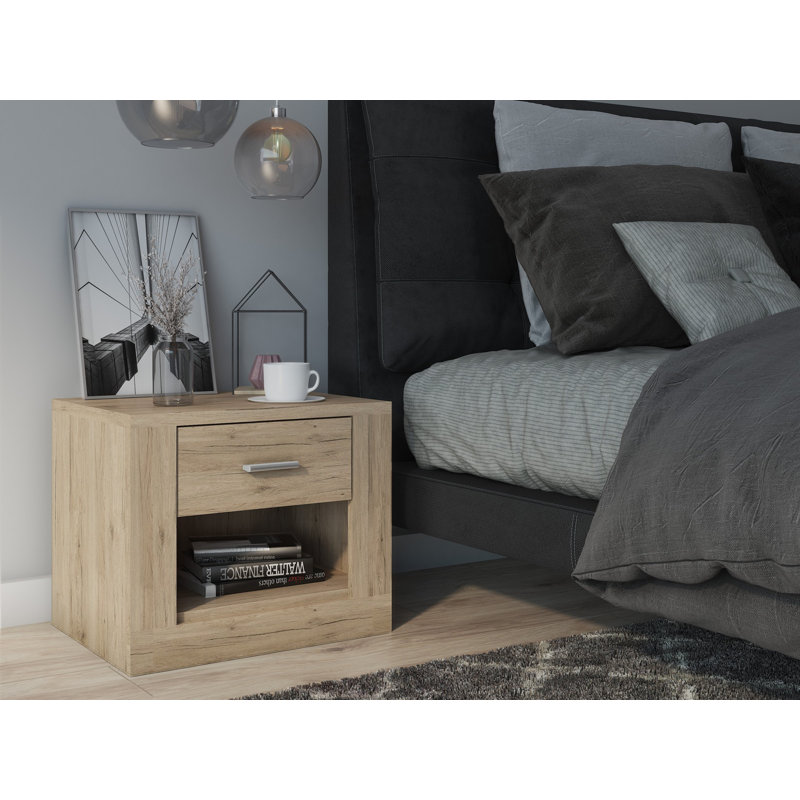 Dashal 50cm W Particle Board / Chipboard Bedside Table, Oak