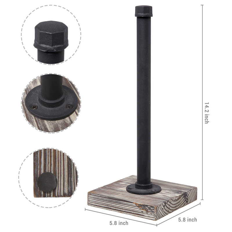 Metal and Wood Freestanding Paper Towel Holder, Brown