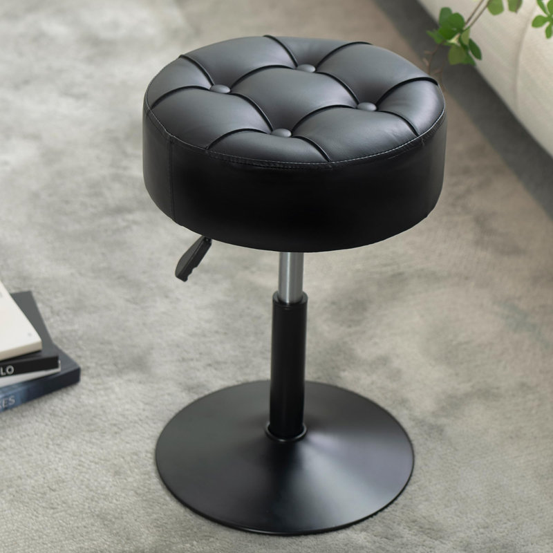 Tabouret de coiffeuse réglable noir, fauteuil de coiffeuse pivotant, petit tabouret pour salle de bain, fauteuil de maquillage à repose-pieds rond, similicuir