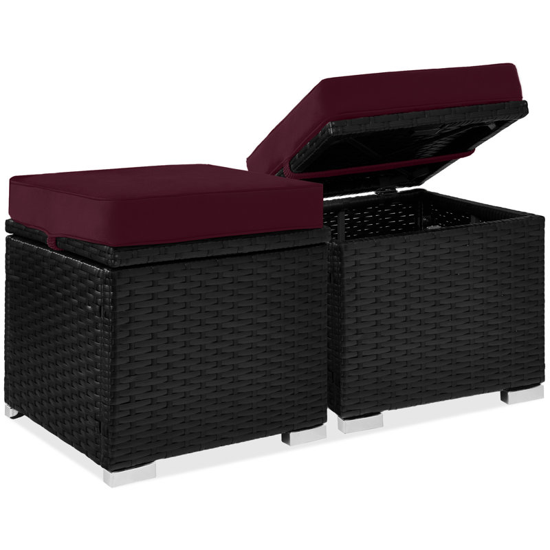  Ensemble de 2 repose-pieds en osier, meubles polyvalents avec coussins amovibles - bourgogne foncé / noir, Bourgogne profond