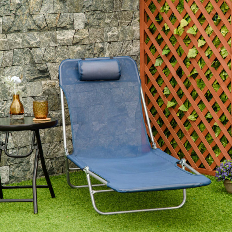 Folding Chaise Lounge Pool Chair, Patio Sun Chair, Outdoor Lounge Chair With 6-Position Reclining Back, Breathable Mesh Seat, And Headrest For Beach, Yard, Patio