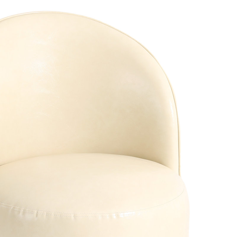 PU Leather Barrel Swivel Armless Dining Chair, Cream Faux Leather
