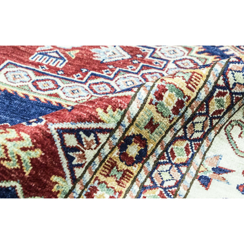Kazak Wool Southwestern Area Rug in Green/Blue/Rust