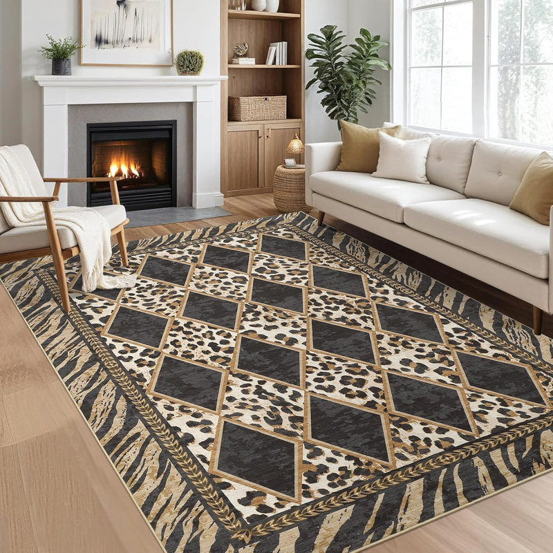  Leopard Print Rug, Soft Low Pile, Non-Slip Washable Hallway Runner for Kitchen, Bedroom, Laundry (Light Brown)