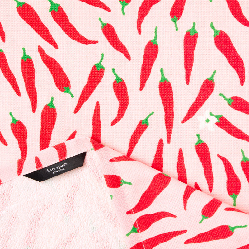 Kate Spade New York Hot Hot Hot Peppers And Spring Time Dot Kitchen Towel Set, 17"x28", Red