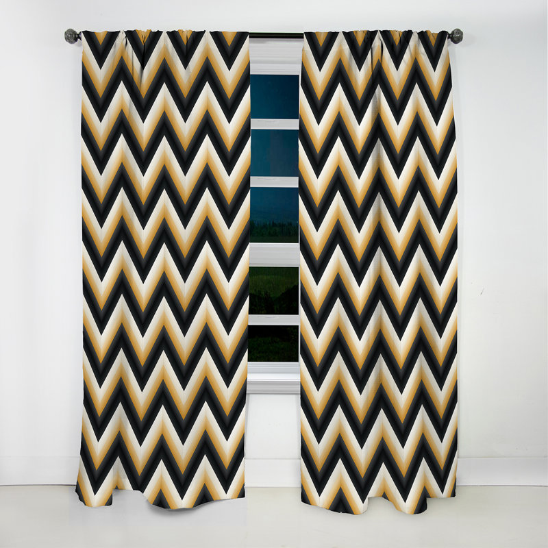 Chevron géométrique noir et jaune doré - Rideau occultant géométrique abstrait - 1 panneau, L 52 po x L 120 po