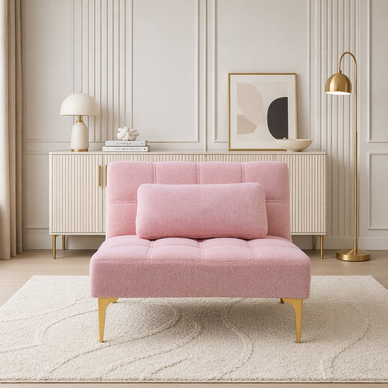 Fauteuil futon convertible avec tissu en peluche et pieds en métal doré, L 71 po