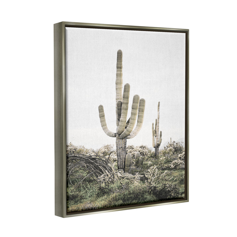 «Desert Landscape Cacti», art mural encadré par Sissi et Seb, H 31 po x l 25 po x P 1,7 po, Cadre flottant gris lustré