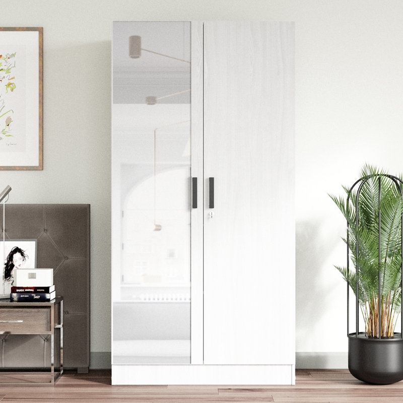 Neiman 2 Doors Wardrobe, Mirrored Door, White