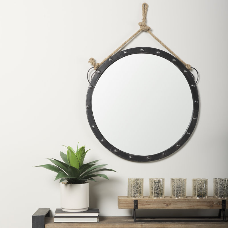 27" Coastal Round Mirror with Hanging Rope