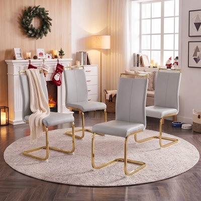 Modern Upholstered Faux Leather Cantilever Dining Chairs with Metal Base (Set of 4)