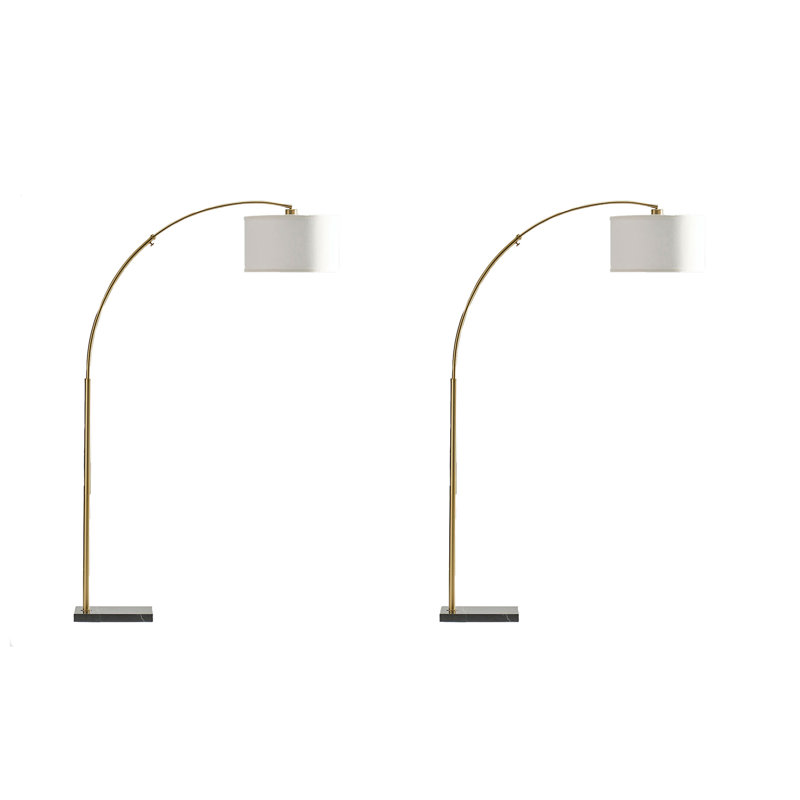 Logan Arc Floor Lamp w/ LED Bulb & Drum Shade, Antique Brass