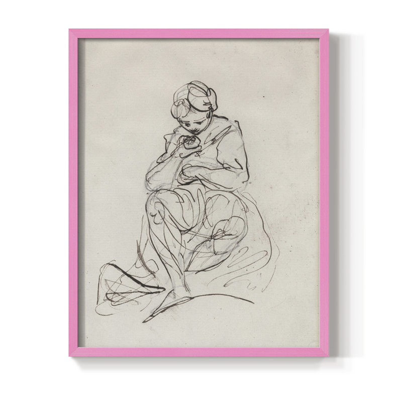 Vintage Sketch LXXVI Framed Print - Solid Wood, 11" H x 9" W, Pink