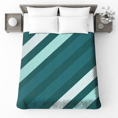 Diagonal Teal Stripes Quilted Bedspread All Sizes