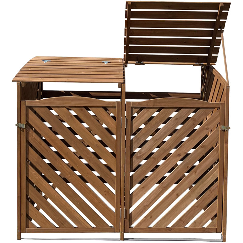 Brown Wooden Double Door Trash and Recyclables Bin Storage Shed