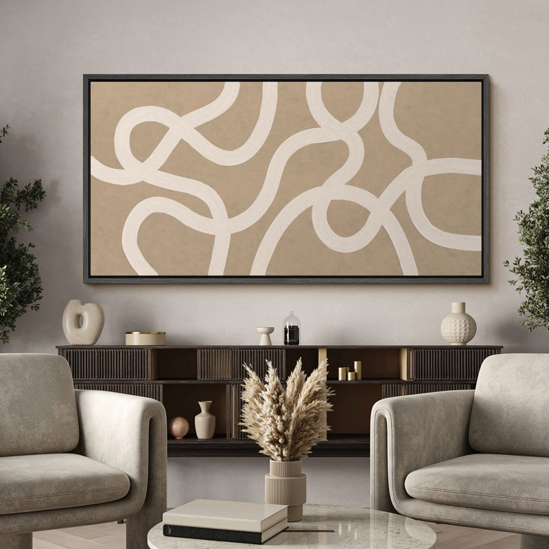 Abstrait beige géométrique ligne horizontale, impressions d'art minimaliste moderne panoramique mural neutre, Naturel