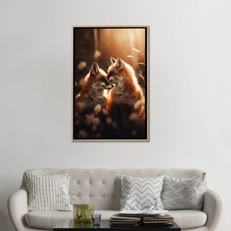 Aimer les renards - reproduction d'art murale encadrée, H 48 po x l 32 po, Reproduction encadrée sans passe-partout, Beige