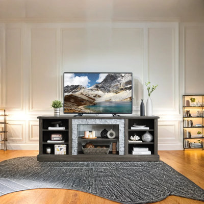 Grand meuble télé avec faux meuble télé, meuble de rangement pour bureau, console média avec grand meuble de rangement, meuble télé média moderne, cerisier