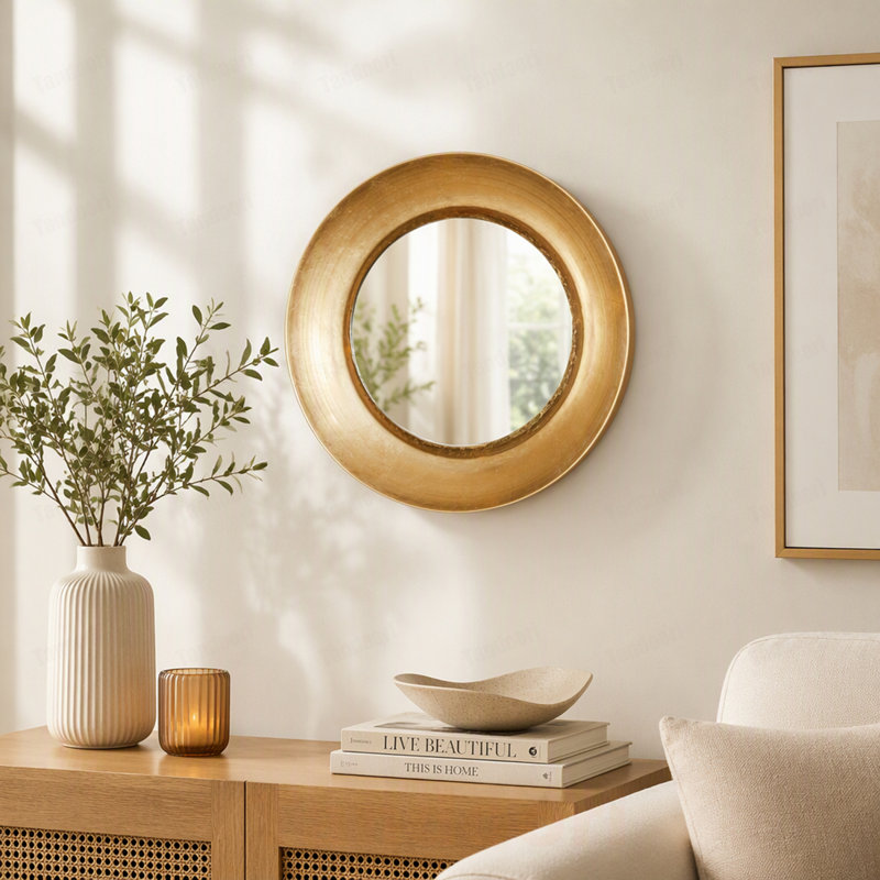 Glass Frame and Iron Frame Round Wall Mirror