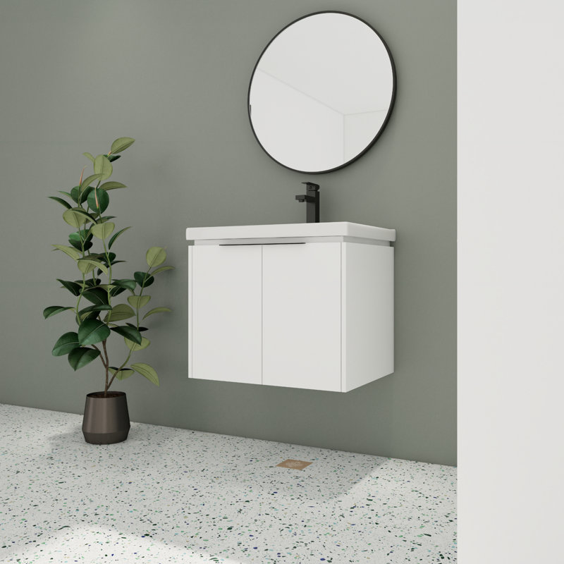 Khaley 24.27 " W Wall Mounted 1 Single Vanity Bathroom Vanity With Ceramic Top