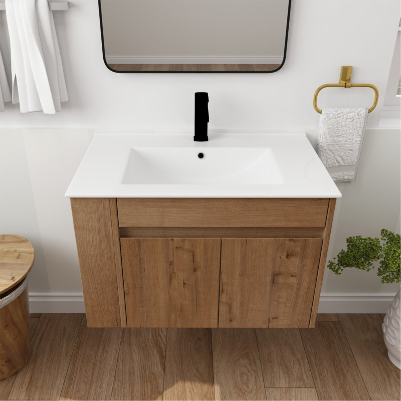 Meuble-lavabo de 30 pouces avec lavabo en céramique blanc et tablette ajustable