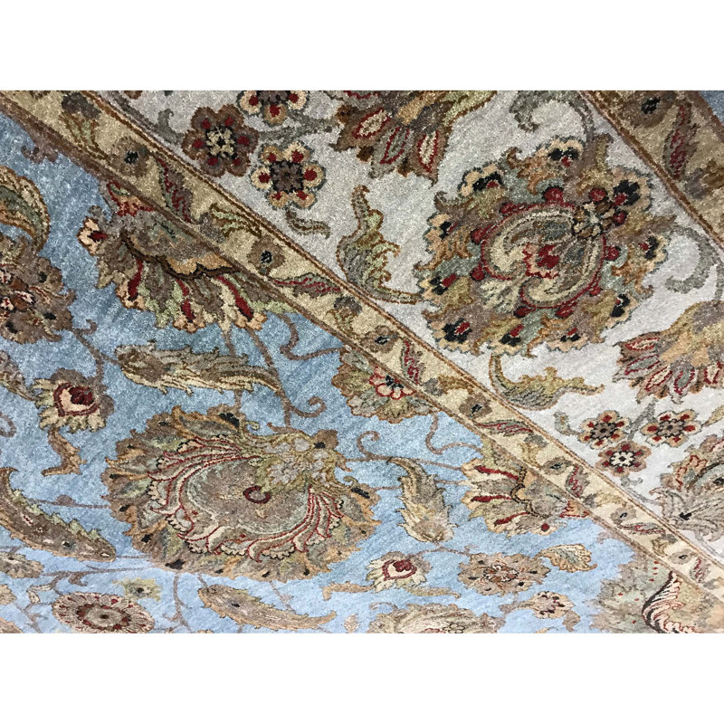 Wool Oriental Area Rug in Blue/Ivory/Green