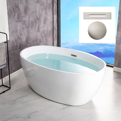 55" X 31.75" Acrylic Freestanding Soaking Bathtub with Overflow Drain
