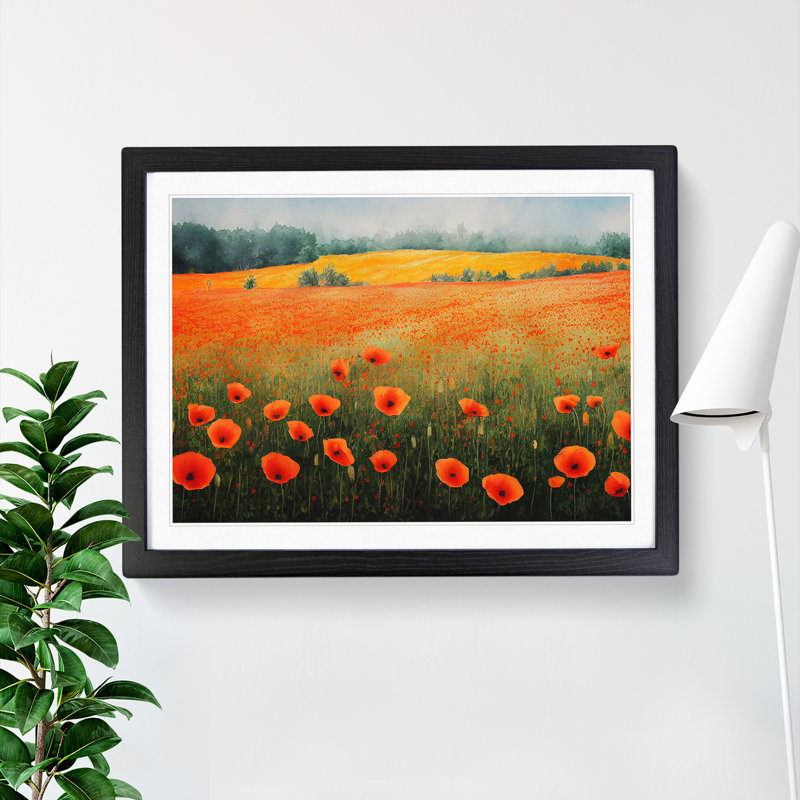 Poppy Field Watercolour Vol.3 - Framed Print, Black, 25cm H x 34cm W x 2cm D