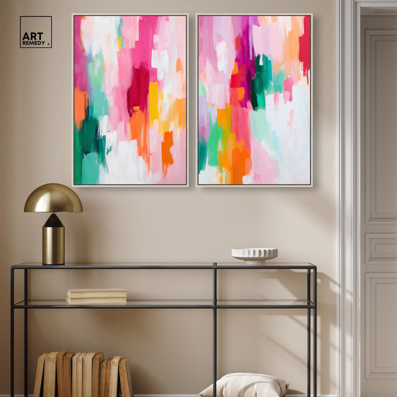 Ensemble de décorations murales Modernes, "Dynamic Expressions Duo" par Art Remedy, cadre argenté, 20 x 30, H 31 po x l 21 po