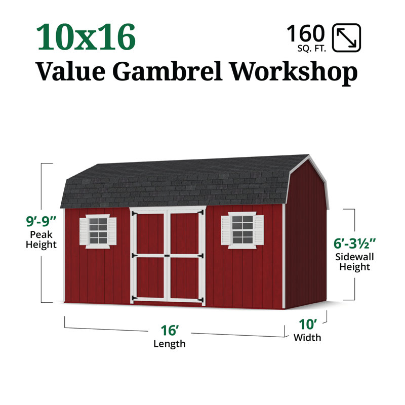 Value Gambrel Workshop Shed, 10x16 Without Floor