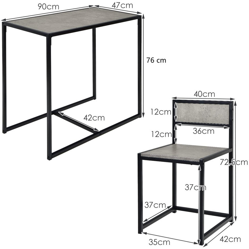Bowry 2 - Person Dining Set, Gray, Gray/Black