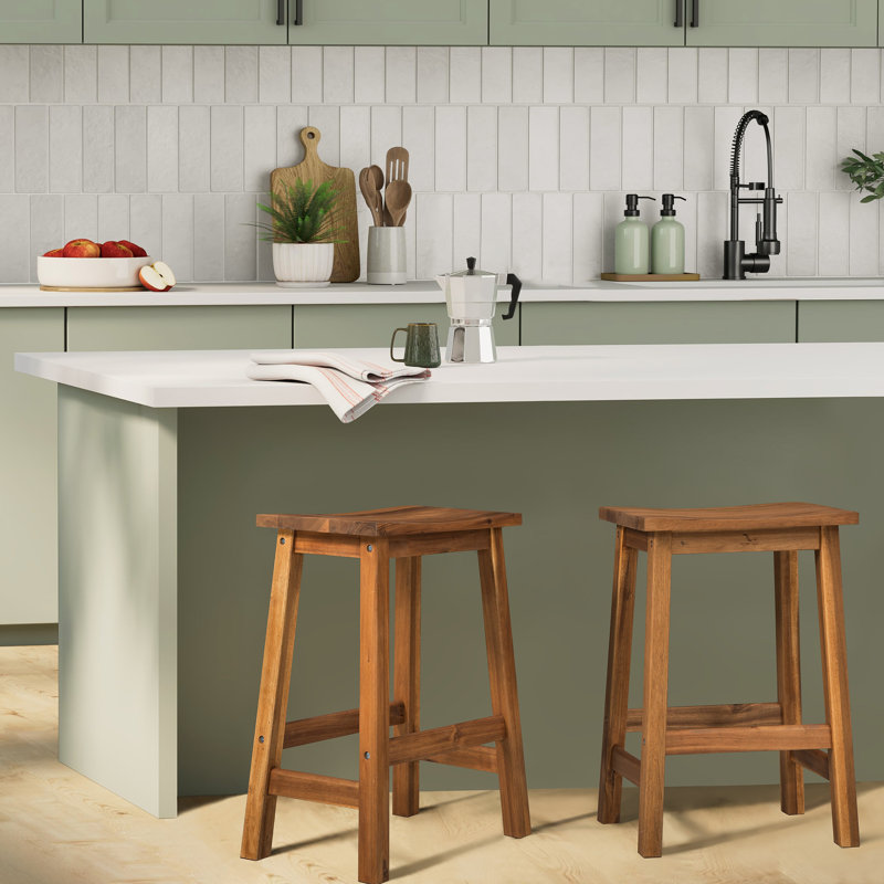 Counter&Bar Solid Wood Backless Stool (Set of 2), Brown