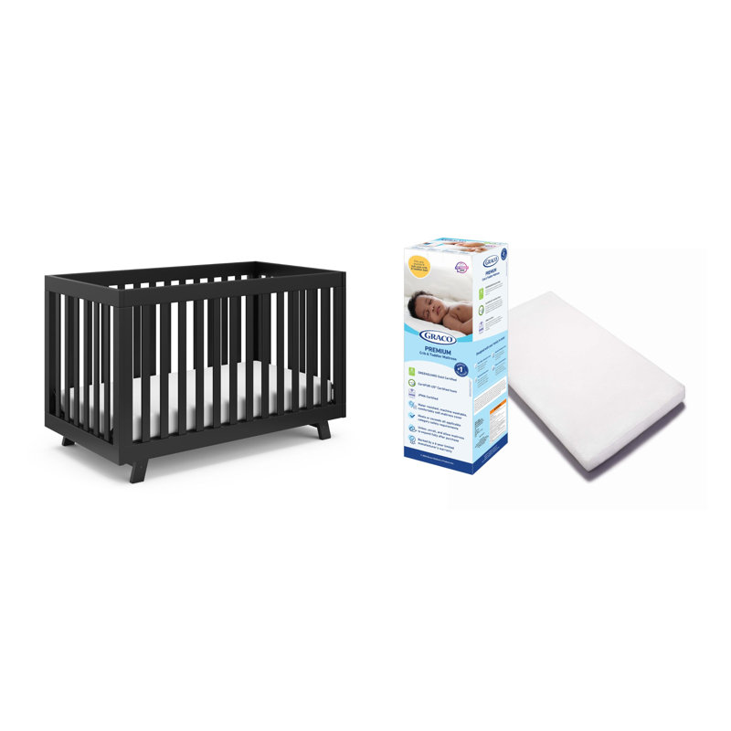 Lit de bébé convertible 3-en-1 Beckett, Noir, Lit de bébé + matelas
