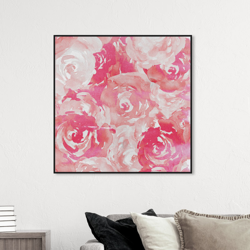 Roses roses, peinture de bouquet de fleurs moderne sur toile rose pour le salon, H 41 po x l 41 po x P 1,75 po