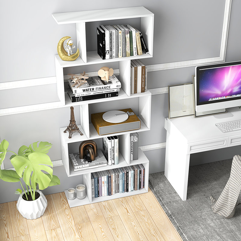 Nafeeza 192cm H x 80cm W Geometric Bookcase, (5 Shelves) 158cm H x 70cm W x 24cm D, White