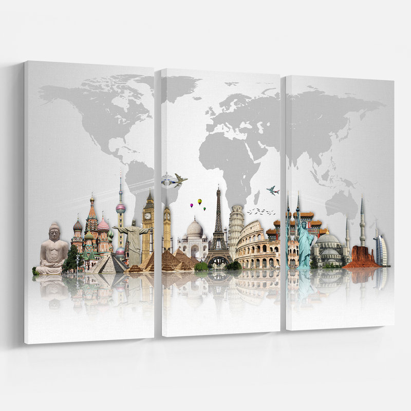 « célèbre monuments à travers world », ensemble de 3 reproductions d’art sur toiles tendues