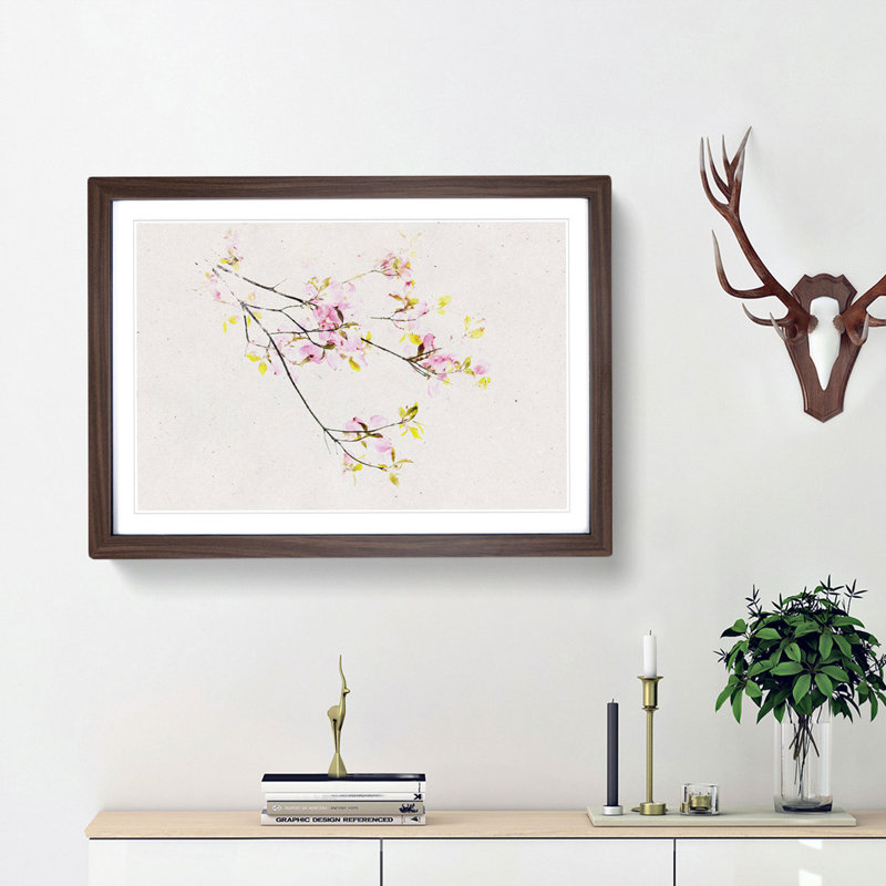 Beauty of a Pink Cherry Blossom Tree Watercolour - Picture Frame Graphic Art Print, 45cm H x 63cm W x 2cm D, Walnut Framed