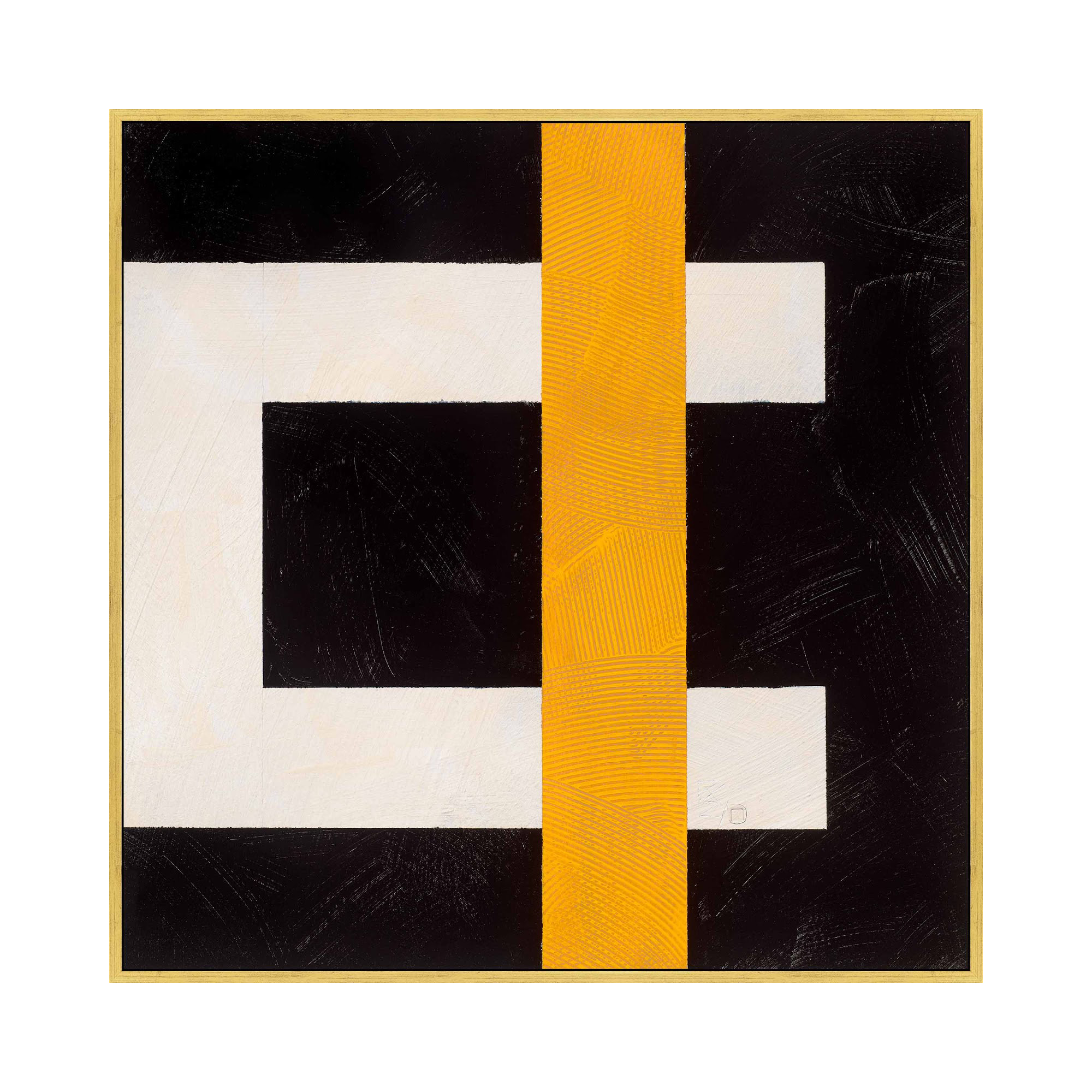 Composition With Yellow 3 by Robert Kamnatnik, 16" H x 16" W x 1.38" D, Gold Framed Canvas