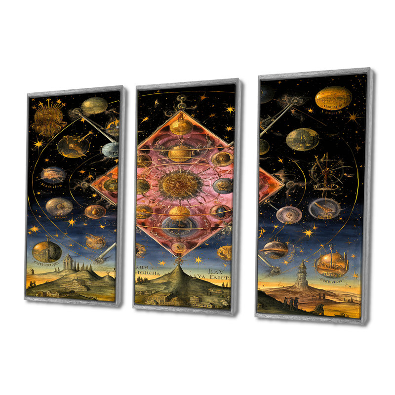 Alchimie signe univers - ensemble de décoration murale pierre spirituelle, Encadrement argenté, H 28 po x l 36 po x P 1 po