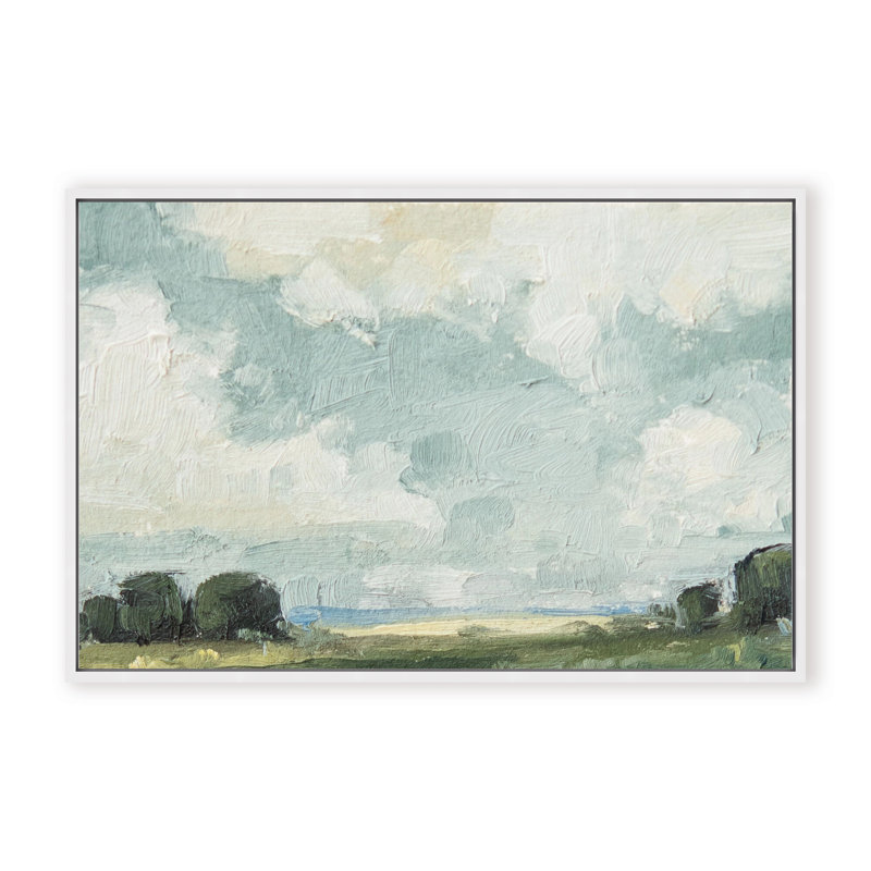 Nature Inspired Golden Meadows: A Serene Landscape Composition, 24" H x 36" W x 2.375" D, Framed Canvas, White