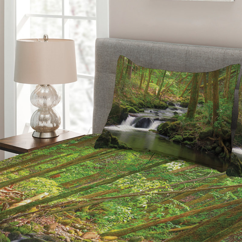 King Size Green Forest Quilted Bedspread Set