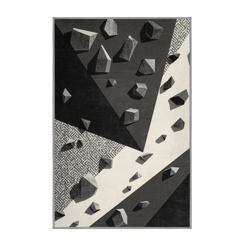 Machine Washable Aust Bouldering Indoors Modern Geometric Rug in Gray – Gray Binding, 7x9