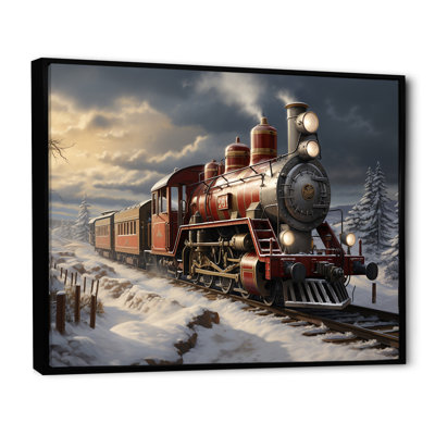 Train de Noël campagne d'hiver - train, art mural