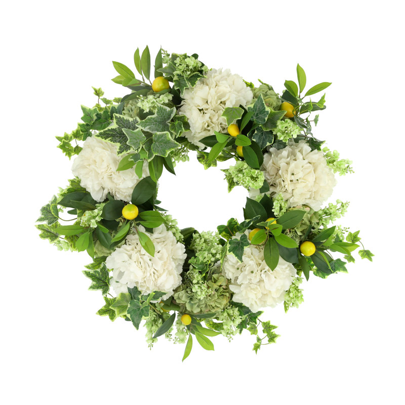 28'' Hydrangea Wreath with Lilacs and Lemons