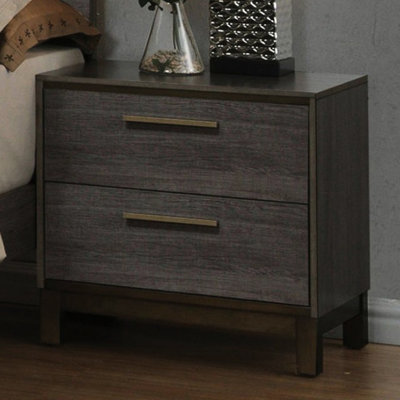 Solid Wood Nightstand With Two-Tone Antique Grey For Bedroom Look Finish And Metal Slides