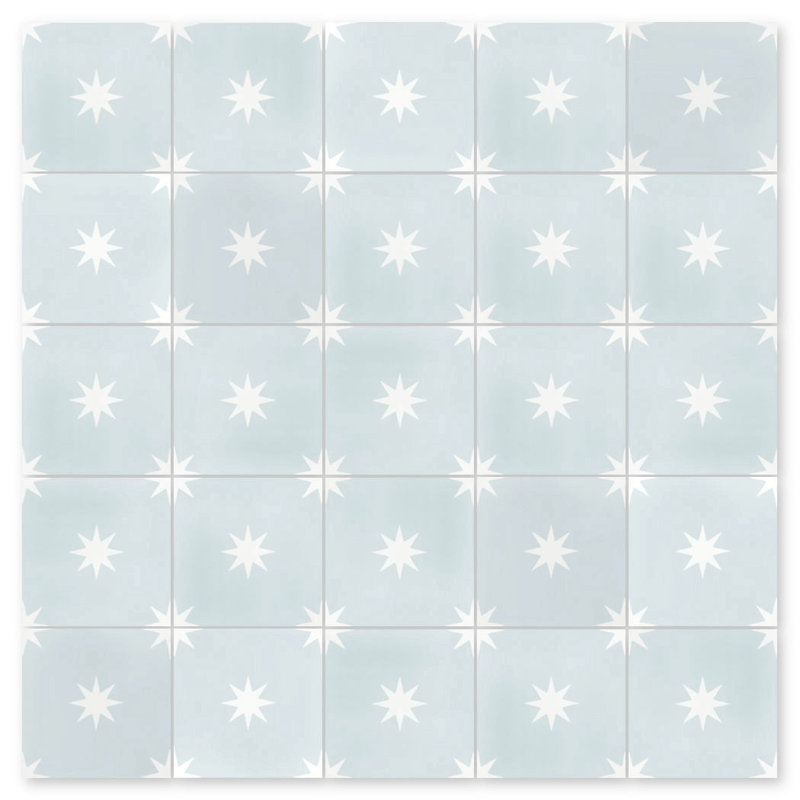 8" x 8" Straight Edge Cement Patterned Wall & Floor Tile, Blue