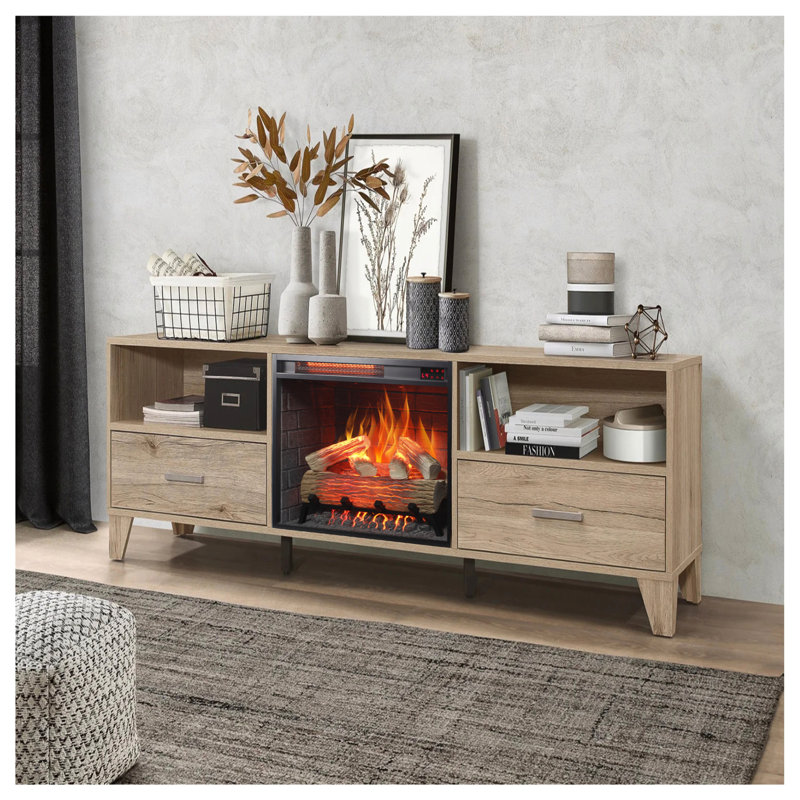 23 Inch Infrared  Heating Electric Fireplace Insert, With Log Set & Realistic Flame, Remote Control With Timer, Overheating Protection