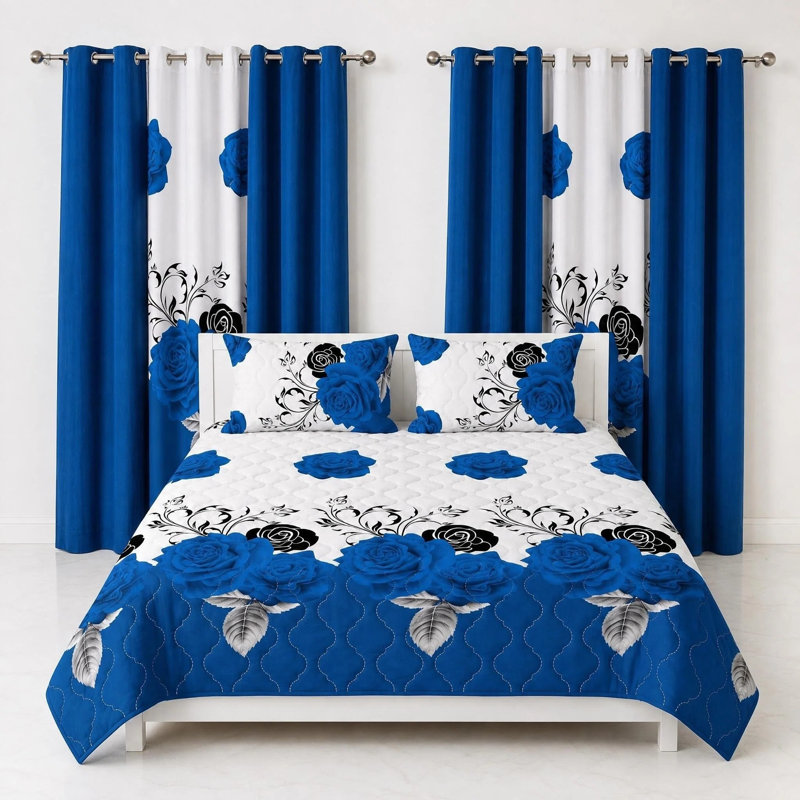 Ensemble de couvre-lit et rideau en microfibre 9 pièces avec 2 taies décoratives et 6 œillets filtrant la lumière 9 pièces