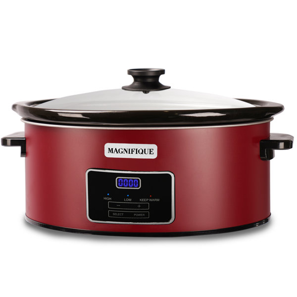 MAGNIFIQUE 4-Quart Slow Cooker with Casserole Manual Warm Setting - Perfect  Kitchen Small Appliance for Family Dinners, Dishwasher Safe Crock, Red