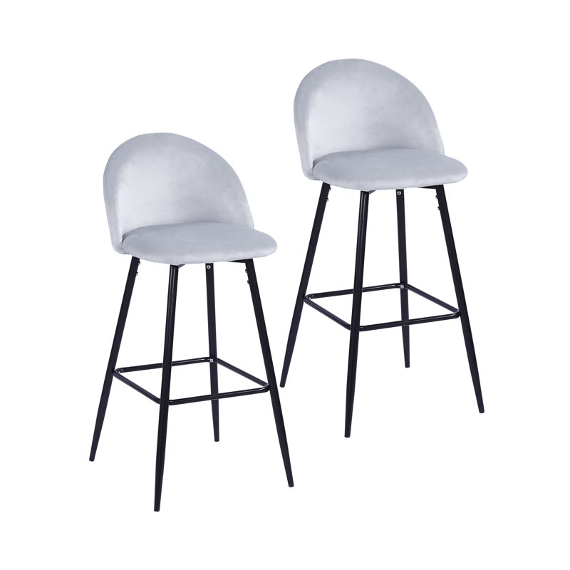 Upholstered Counter Stool with Metal Frame, Light Grey